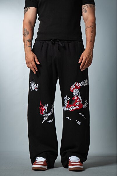 Super Rare Ancient Shadow Embroidered Summer Baggy Black Men's Sweatpants