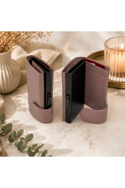 HASSION Θήκη καρτών unisex από φυσικό δέρμα, 9x7x2 εκ., Καπουτσίνο