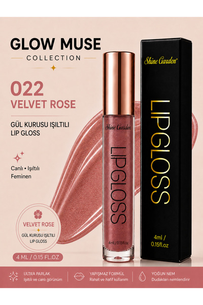 Shine Garden Velvet Rose | Gül Kurusu Işıltılı Lip Gloss - Ultra Parlak, Yoğu...
