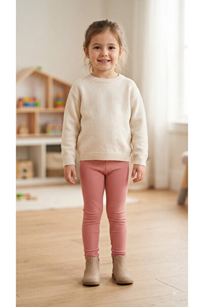 Cevval Minigirls Full Lycra Ribbed Girl's Leggings with Elastic Waist