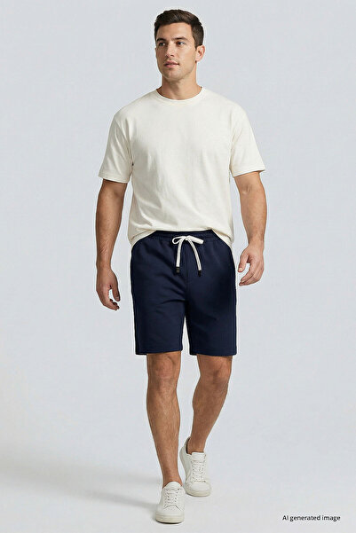 TOMMY LIFE Navy Blue Standard Fit Basic Men's Shorts with Back Pocket - 81314