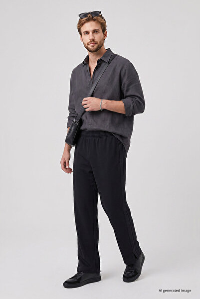 TOMMY LIFE Black Self-Belted Comfortable Fit Men's Palazzo Sweatpants - 82196