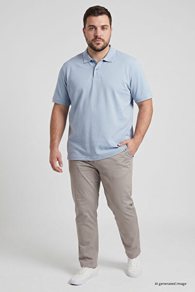 TOMMY LIFE Ice Blue Polo Collar Oversized Men's T-Shirt - 88511