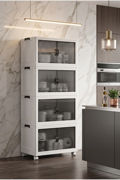 Kitchen Life 4'lü Portatif Istiflenebilir Tekerlekli Organizer Dolap Plastik Banyo Mutfak Dolapları Saklama Kutu