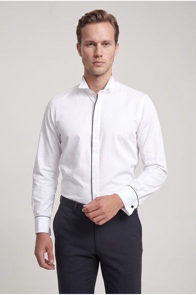 Twn Slim Fit White Plain Tuxedo Shirt