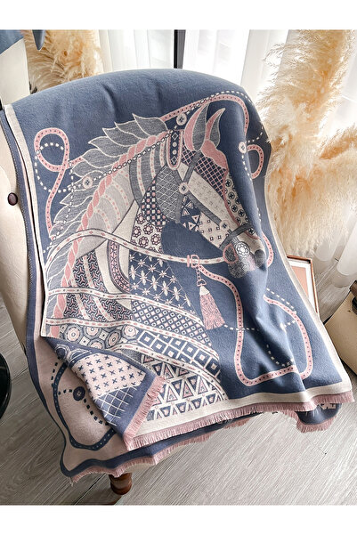 Choice Blue Elegant Horse Print Pashmina Shawl Wrap for Women Luxury Cashmere...