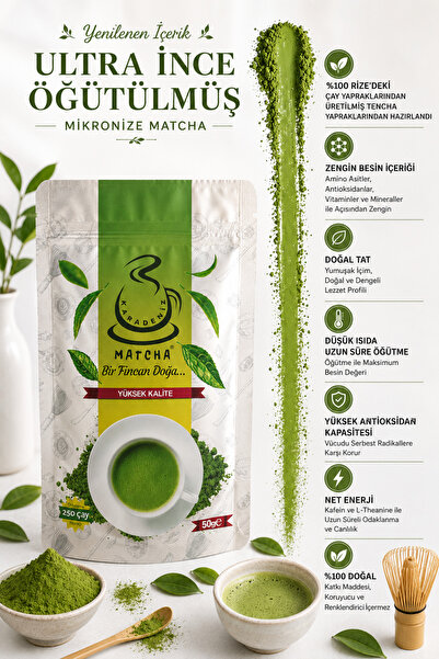 Karadeniz Matcha Pure Matcha 50 Gr (Renewed Content Ultra Fine Grind 100% Loc...