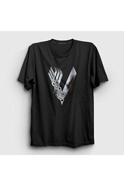 Presmono Unisex crni logo Vikings T-shirt 221740tt