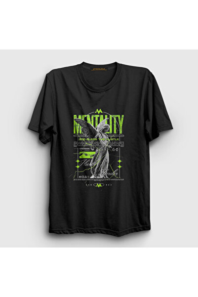 Presmono Unisex Black Angel Angel Mentality Hustle Harder T-Shirt 441260 Tt