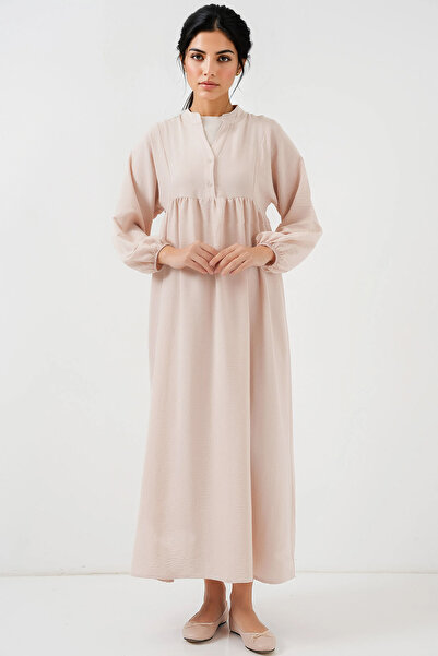 Merterium Women's Long Hijab Dress Cream 1017