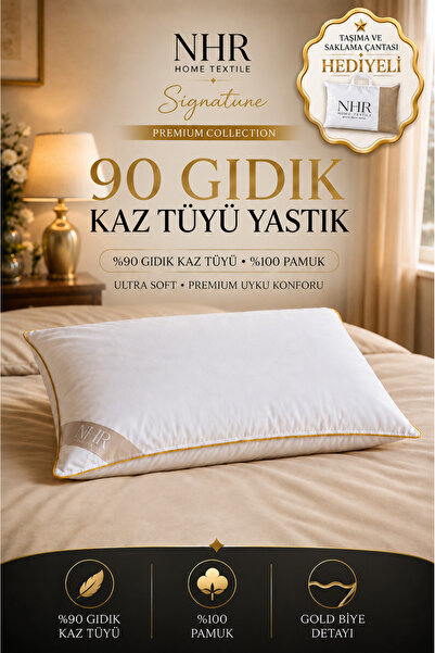NHR HOME %100 Kaz Tüyü Dolgulu, %90 Gıdık Antibakteriyel, Uyku Yastığı / 50x7...