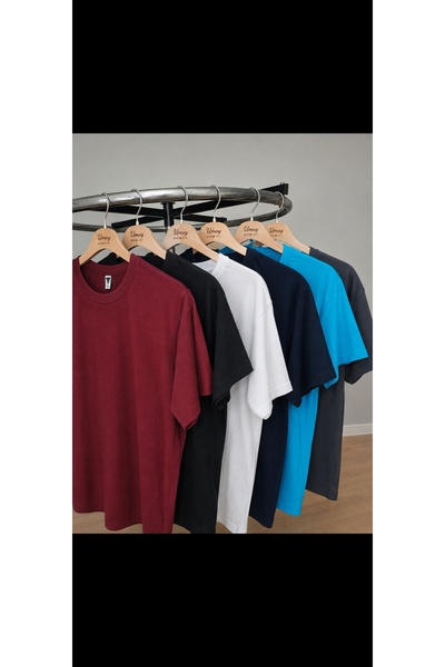 6’lı Paket Unisex Basic T-Shirt – Beyaz, Siyah, Lacivert, Bordo, Turkuaz, Antrasit