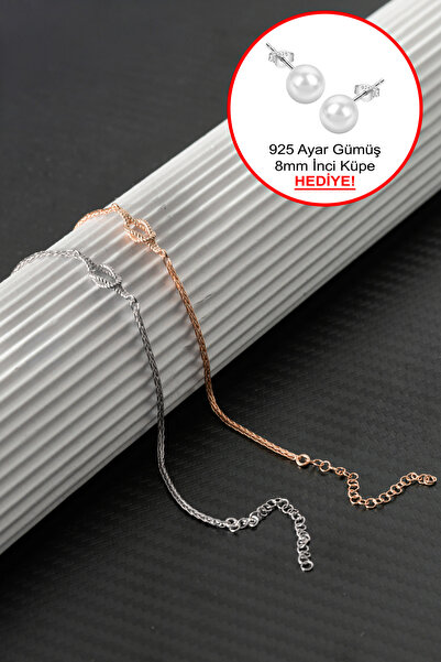 klas gümüş 925 Ayar Gümüş Aşk Düğümü Rodaj/Rose Bileklik | Gümüş Çift Bileklik