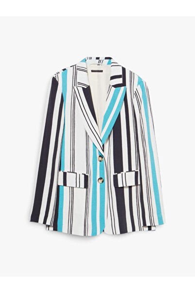 Sisley Tamamı Desenli Çift Düğmeli Maskülen Kesim Blazer Ceket Kadın Renkli C...