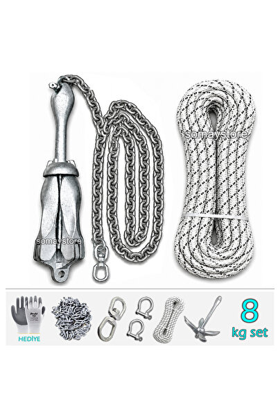 SomayStore Tekne ve Şişme Bot İçin Hazır Çapa Seti 8Kg Şemsiye Çapalı (Eldiven hediyeli)