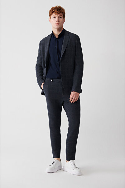 Avva Men's Navy Blue 360 Degree Flexible Side Elastic Waist Suit Pants A32Y3251
