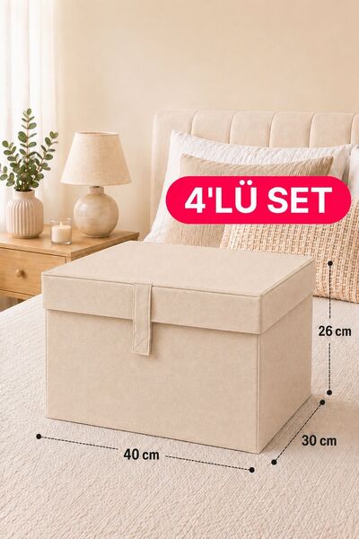 Helen's Home 4-Piece Mini Box Storage Set with Supportive Lid 40X30X26 cm - B...