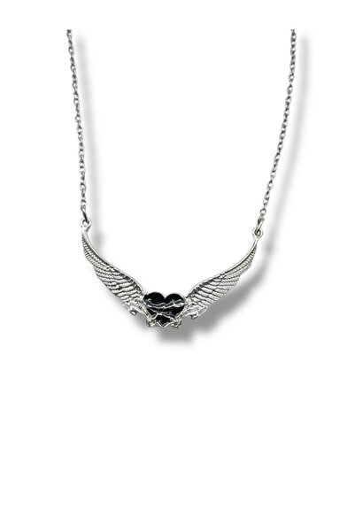 Herşey Nota Angel Wings Black Heart Figured Unisex Necklace – Symbol of Innoc...