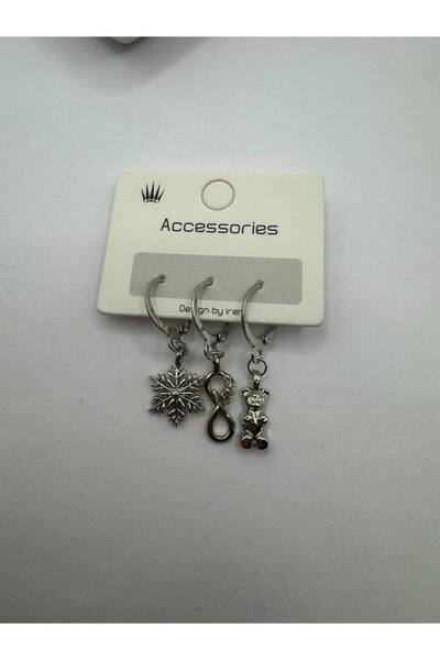 Herşey Nota 3-Piece Women's Earring Set with Silver Color Snowflake, Infinity...