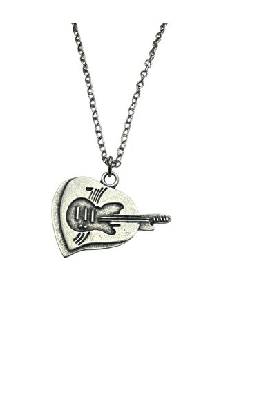Herşey Nota Guitar Note Heart Metal Necklace – 60 cm Chain – Unisex Music The...