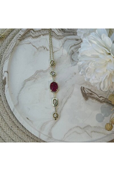 nesdesign Dark Pink Stone Y Necklace (50 cm)
