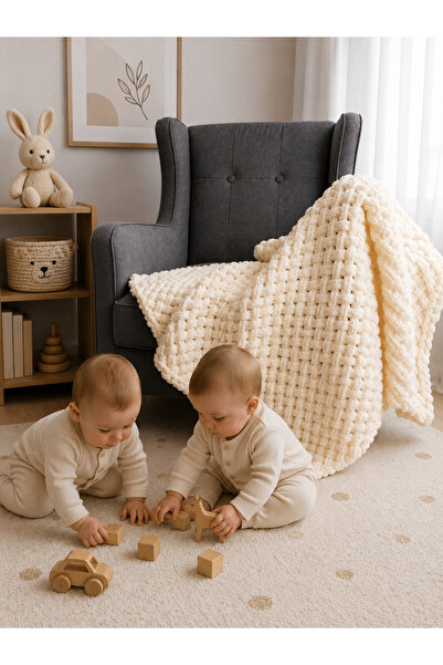 Custom Baby El Örgüsü Bebek Battaniyesi Hasır model - Alize Puffy İpten Yumuşak Dokulu Çocuk Battaniyesi Bebek Hediyesi