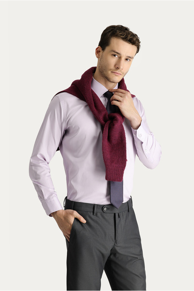Kiğılı Uzun Kol Slim Fit Dar Kesim Non Iron Saten Pamuklu Gömlek