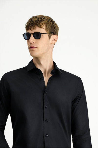 Kiğılı Uzun Kol Slim Fit Dar Kesim Non Iron Saten Pamuklu Gömlek