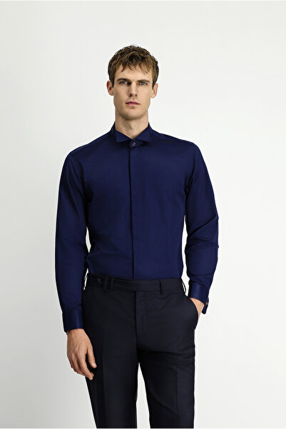 Kiğılı Ata Yaka Slim Fit Dar Kesim Klasik Katlı Manşet Nano Care Su İtici Lek...