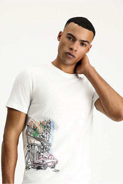 Kiğılı Printed Slim Fit Crew Neck Cotton T-Shirt