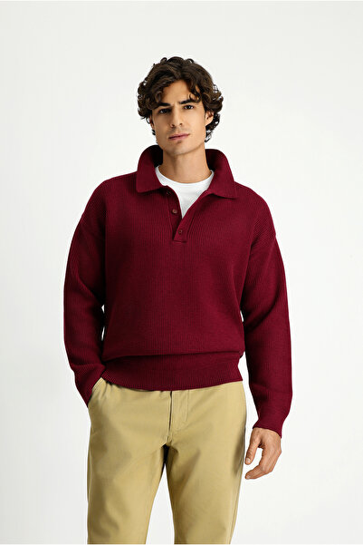 Kiğılı Polo Neck Oversize Extra Comfortable Cut Patterned Knitwear Sweater