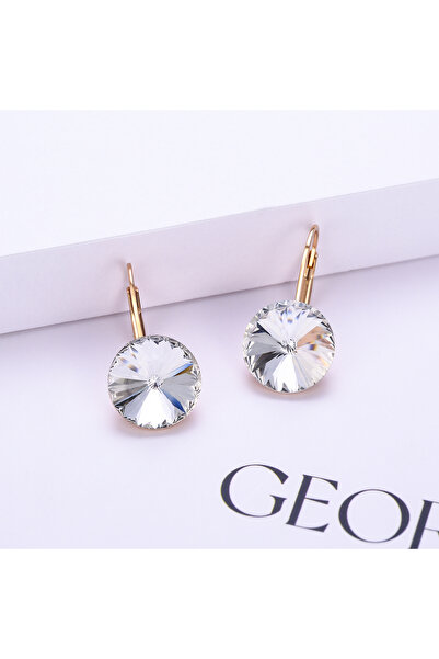choice2 Golden White Round Sparkling Crystal Earrings for Women, Hypoallergen...