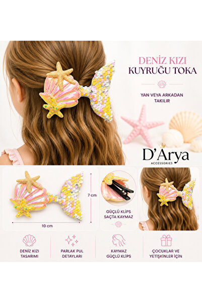 Darya Dd68 Yellow Sequined Mermaid Tail Starfish and Seashell Girls Hair Clip...