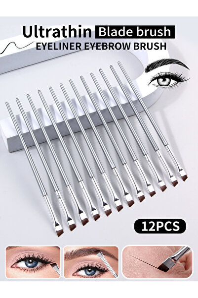 Choice Silver 12pcs Silvery Super Thin Blade Eyeliner Brush & Soft Makeup Bru...