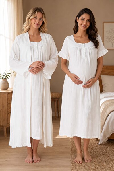 ByLohusa Pregnant and Postpartum Period Muslin Fabric Dressing Gown and Night...
