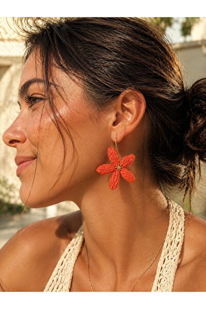 LioraJewellry Sallantılı Hasır Çiçek Küpe Turuncu