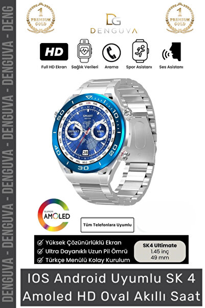 Denguva #AkıllıSaat 3AMOLED Ekran Bluetooth Arama GPS NFC Metal Gri Kordon IO...
