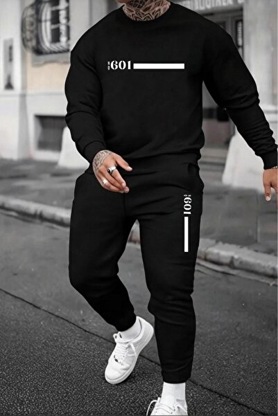 CAST COLLECTİON Erkek Siyah Yazlılı Oversize Eşofman Takım