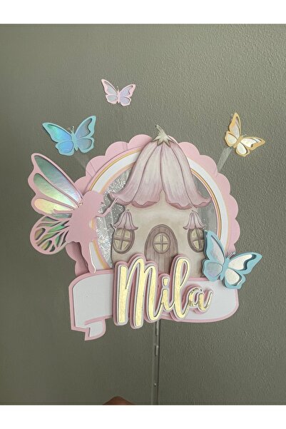 wenucapartyshop Peri Konsept Kişiye Özel Cake Topper | Pastel Gold Pasta Süsü...