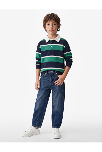 Koton Cotton Pocketed Relaxed Fit Balloon Form Denim School Trousers