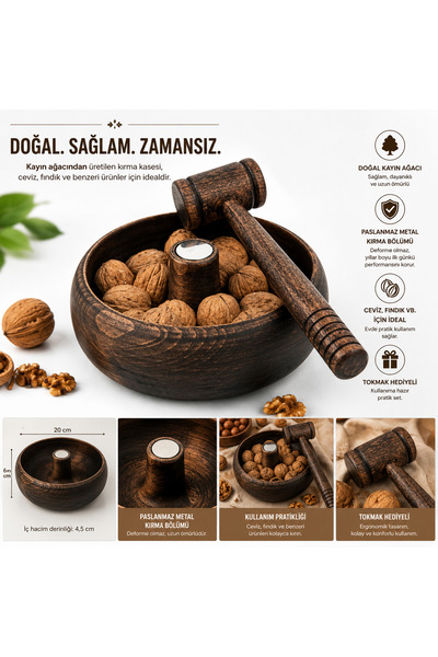 dastimer Kayın Ağacı Ceviz Fındık Kırma Kasesi – Paslanmaz Metal Kırma Bölümü...