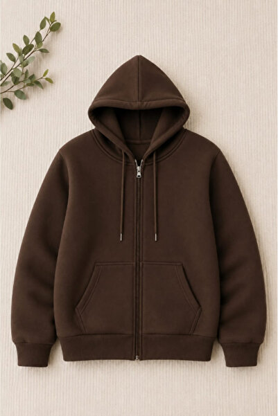 LU DUE Unisex Design Comfortable Soft Textured Zippered Brown Cardigan Sweats...