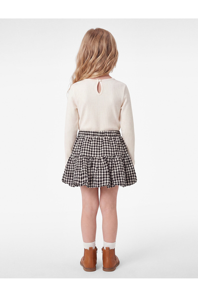 Koton Bow-Tie Balloon Fit Cotton Gingham Skirt