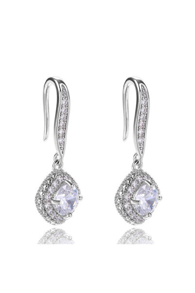 Choice5 E329 Huitan New Trendy Luxury Silver Color Square Drop Earring Weddin...
