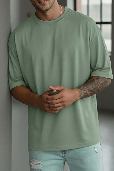 Teenage Millionaire Men's Light Green Basic Plain Unprinted Oversize Salas Bo...
