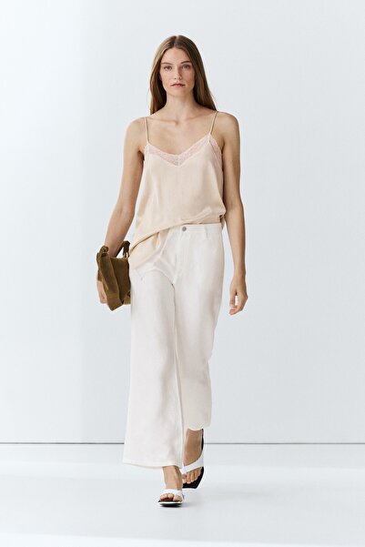 Massimo Dutti %100 keten crop çan kesim pantolon