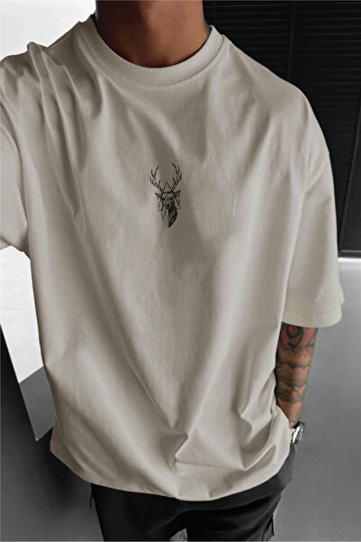 Millionaire Men's Stone Deer Printed Oversize Fit Loose Wide Fit Loose Cut T-...