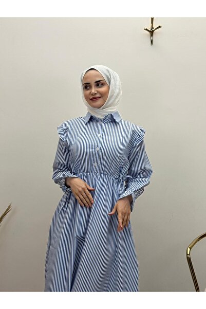 JOOQSTORE فستان مخطط بأكمام مكشكشة