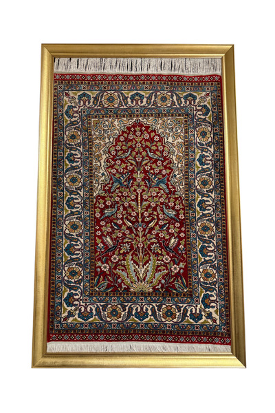 El Dokuma Saf İpek Halı Koleksiyonluk Tablo 75x110 Hayat Ağacı Modeli %100 Has İpek
