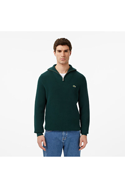 Lacoste Erkek Classic Fit Yarım Fermuarlı Yeşil Kazak